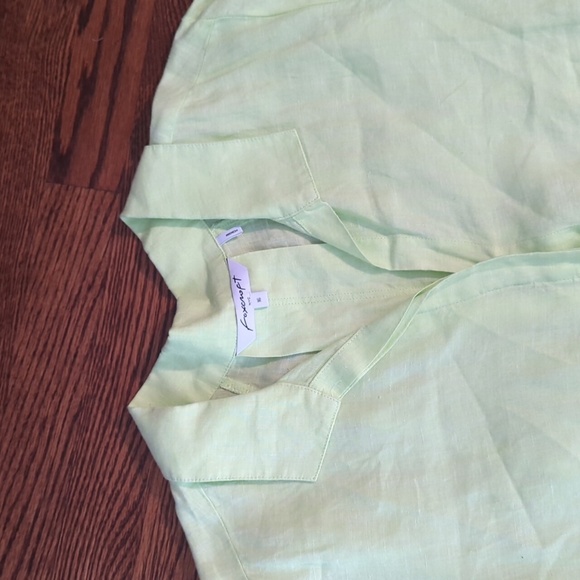 Foxcroft 100% linen lagenlook flowy button front long lime green tunic top Sz 16 - Picture 4 of 8